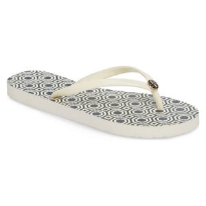 Tory Burch Cream/Navy/Gold Geometric Flip Flop